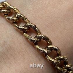 Vintage 1900 Heart Padlock Embossed Curb Chain Bracelet 9ct 9k Yellow Gold 8