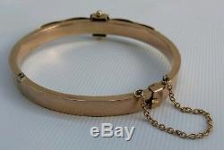 Vintage 1903 9ct Solid Gold Ruby & Diamond Hinged Cuff Bangle Bracelet 6¾ 11.8g