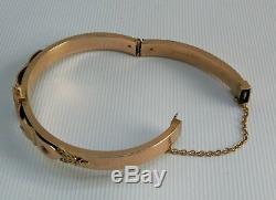 Vintage 1903 9ct Solid Gold Ruby & Diamond Hinged Cuff Bangle Bracelet 6¾ 11.8g