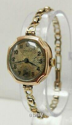 Vintage 1920s Rolex 9ct Solid Gold 15 Jewels Ladies Wrist Watch on 9k Bracelet