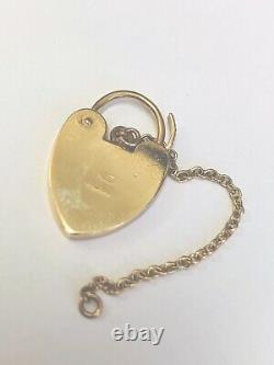 Vintage 1970s 9ct Yellow Gold Engraved Opening Heart Padlock For Bracelet