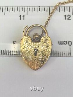 Vintage 1970s 9ct Yellow Gold Engraved Opening Heart Padlock For Bracelet