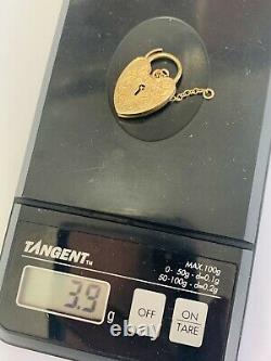 Vintage 1970s 9ct Yellow Gold Engraved Opening Heart Padlock For Bracelet