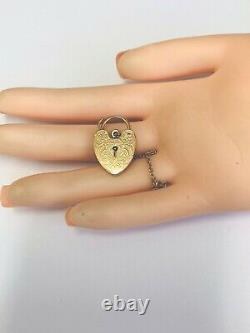 Vintage 1970s 9ct Yellow Gold Engraved Opening Heart Padlock For Bracelet