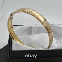 Vintage 1/5th 9ct Yellow Rolled Gold Ornate Leaf Design Hinged Bangle Bracelet