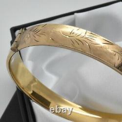 Vintage 1/5th 9ct Yellow Rolled Gold Ornate Leaf Design Hinged Bangle Bracelet