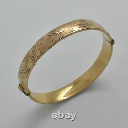 Vintage 1/5th 9ct Yellow Rolled Gold Ornate Leaf Design Hinged Bangle Bracelet