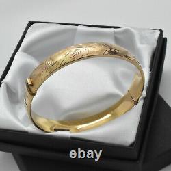 Vintage 1/5th 9ct Yellow Rolled Gold Ornate Leaf Design Hinged Bangle Bracelet