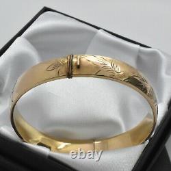 Vintage 1/5th 9ct Yellow Rolled Gold Ornate Leaf Design Hinged Bangle Bracelet