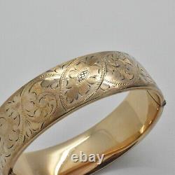 Vintage 1/5th 9ct Yellow Rolled Gold Ornate Scroll Design Hinged Bangle Bracelet