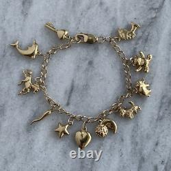 Vintage 90s Charm Bracelet 9ct 375 Yellow Gold 6.5 Inch