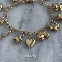 Vintage 90s Charm Bracelet 9ct 375 Yellow Gold 6.5 Inch