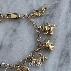 Vintage 90s Charm Bracelet 9ct 375 Yellow Gold 6.5 Inch