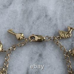 Vintage 90s Charm Bracelet 9ct 375 Yellow Gold 6.5 Inch