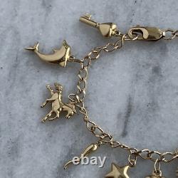 Vintage 90s Charm Bracelet 9ct 375 Yellow Gold 6.5 Inch