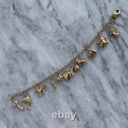 Vintage 90s Charm Bracelet 9ct 375 Yellow Gold 6.5 Inch
