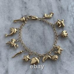 Vintage 90s Charm Bracelet 9ct 375 Yellow Gold 6.5 Inch