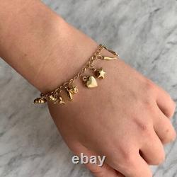 Vintage 90s Charm Bracelet 9ct 375 Yellow Gold 6.5 Inch