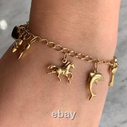 Vintage 90s Charm Bracelet 9ct 375 Yellow Gold 6.5 Inch