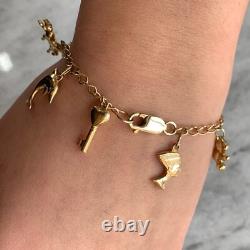 Vintage 90s Charm Bracelet 9ct 375 Yellow Gold 6.5 Inch