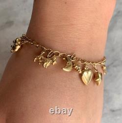 Vintage 90s Charm Bracelet 9ct 375 Yellow Gold 6.5 Inch