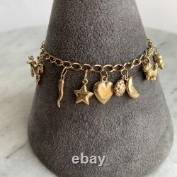 Vintage 90s Charm Bracelet 9ct 375 Yellow Gold 6.5 Inch