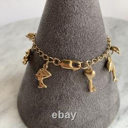 Vintage 90s Charm Bracelet 9ct 375 Yellow Gold 6.5 Inch