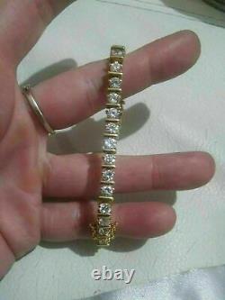 Vintage 9Ct VVS1/D Diamond Women's Tennis Bracelet Solid 14k Yellow Gold Plated
