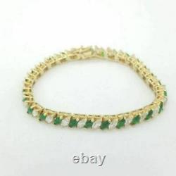 Vintage 9 Ct Emerald & Diamond Women's 7 Tennis Bracelet 14k Yellow Gold Finish