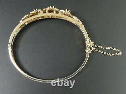 Vintage 9 Ct Gold Garnet & Seed Pearl Bangle Bracelet C. 1970 17.7 Grams