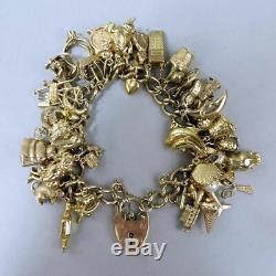 Vintage 9 Ct Gold Heavy Kerb Link Charm Bracelet London 1965 72 Grams