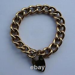 Vintage 9 ct Gold Curb Link Bracelet with Heart Padlock & Safety Chain