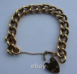 Vintage 9 ct Gold Curb Link Bracelet with Heart Padlock & Safety Chain