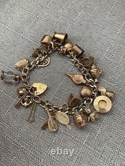 Vintage 9 ct K Gold Charm Bracelet- 1960's- With 22 Charms- 28g- Collectable