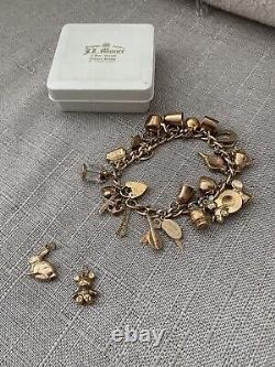 Vintage 9 ct K Gold Charm Bracelet- 1960's- With 22 Charms- 28g- Collectable