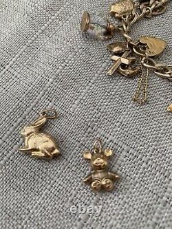 Vintage 9 ct K Gold Charm Bracelet- 1960's- With 22 Charms- 28g- Collectable