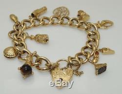 Vintage 9carat 9k Yellow Gold Charm Bracelet & Various 9ct Gold Charms c. 1970's