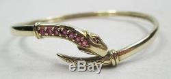 Vintage 9ct 375 Gold & Ruby Snake Serpent Bangle Bracelet