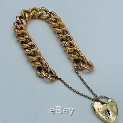 Vintage 9ct Gold 12mm Engraved & Plain Curb Link Charm Bracelet 24.2g #825