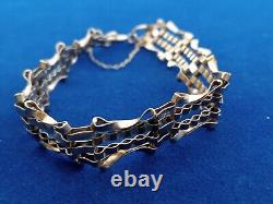 Vintage 9ct Gold 4 Gate Bracelet 7 Inches Long With Safety Chain 7.9g