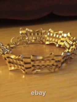 Vintage 9ct Gold 4 Gate Bracelet 7 Inches Long With Safety Chain 7.9g