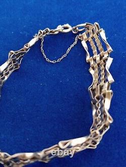 Vintage 9ct Gold 4 Gate Bracelet 7 Inches Long With Safety Chain 7.9g