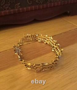 Vintage 9ct Gold 4 Gate Bracelet 7 Inches Long With Safety Chain 7.9g