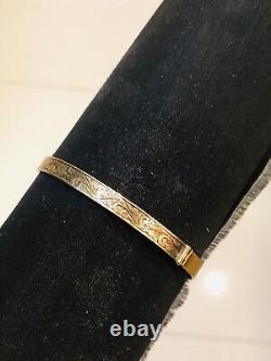 Vintage 9ct Gold 6.5 Embossed Bangle Silver Core, 9ct Gold 5 Safety Chain R140