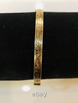 Vintage 9ct Gold 6.5 Embossed Bangle Silver Core, 9ct Gold 5 Safety Chain R140