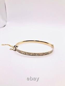 Vintage 9ct Gold 6.5 Embossed Bangle Silver Core, 9ct Gold 5 Safety Chain R140