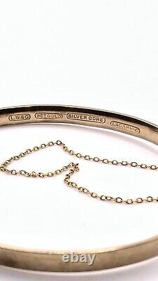 Vintage 9ct Gold 6.5 Embossed Bangle Silver Core, 9ct Gold 5 Safety Chain R140