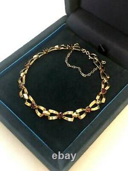 Vintage 9ct Gold Bow Bracelet set with Garnets Birmingham 1965 7.9g Boxed