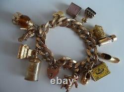 Vintage 9ct Gold Charm Bracelet, 13 x Charms, 94.54 Grams