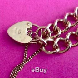 Vintage 9ct Gold Charm Bracelet With Lock & Safety Chain. 20g Boxed